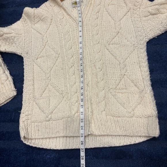 Vintage Earth Ragz large hooded full zip wool sweater Cream cable knit - Picture 12 of 13